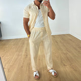 Men Co-Ords Men's Linen Summer Casual Suit Short Sleeve Workwear