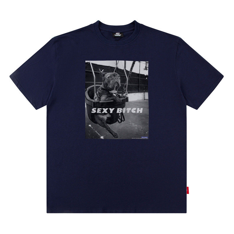 Men T Shirt Loose Short Sleeve T-shirt Male and Female Personality Printed Cotton round Neck