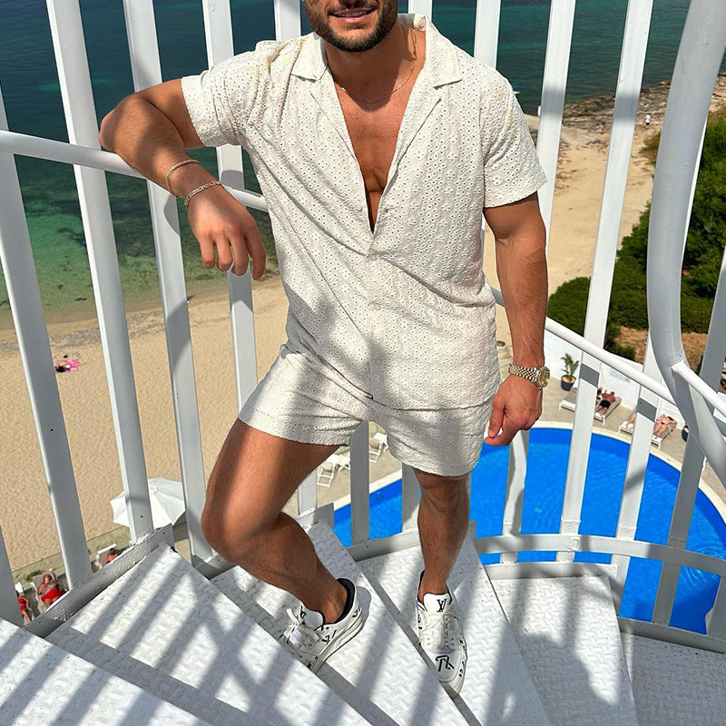 Men Co-Ords Men's Casual Comfortable Button Shirt Short Sleeve Shorts Suit
