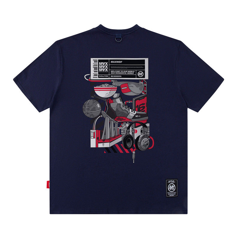 Men T Shirt Cartoon Printed Short-Sleeved T-shirt Men and Women Street Cotton Casual