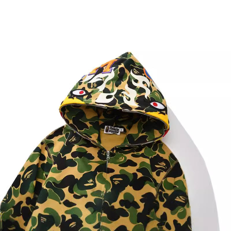 Bathing Ape Hoodie Falcon Camouflage Shark Jacket Fall/Winter Cardigan Zip Fleece Loose Hooded Sweater
