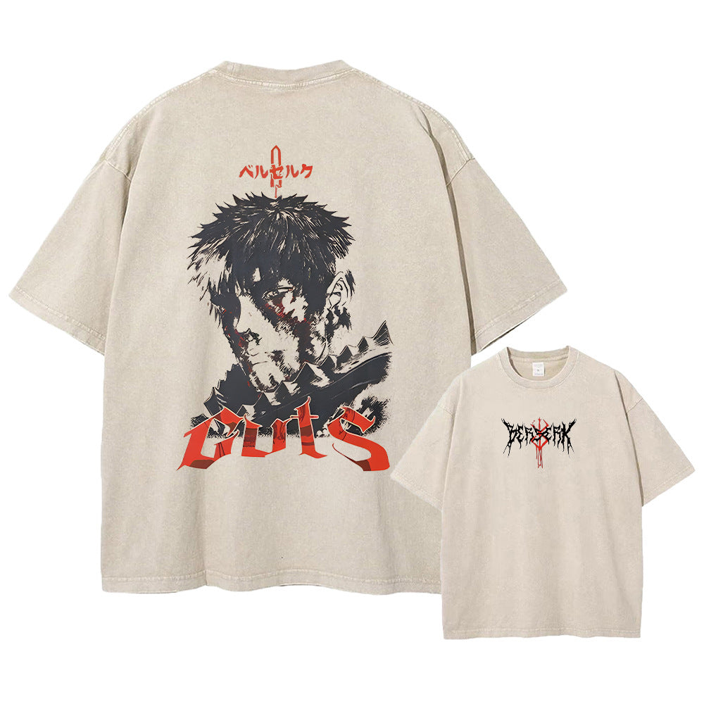 Anime Berserk Guts Acid Tshirt Retro Vintage Washed Graphic