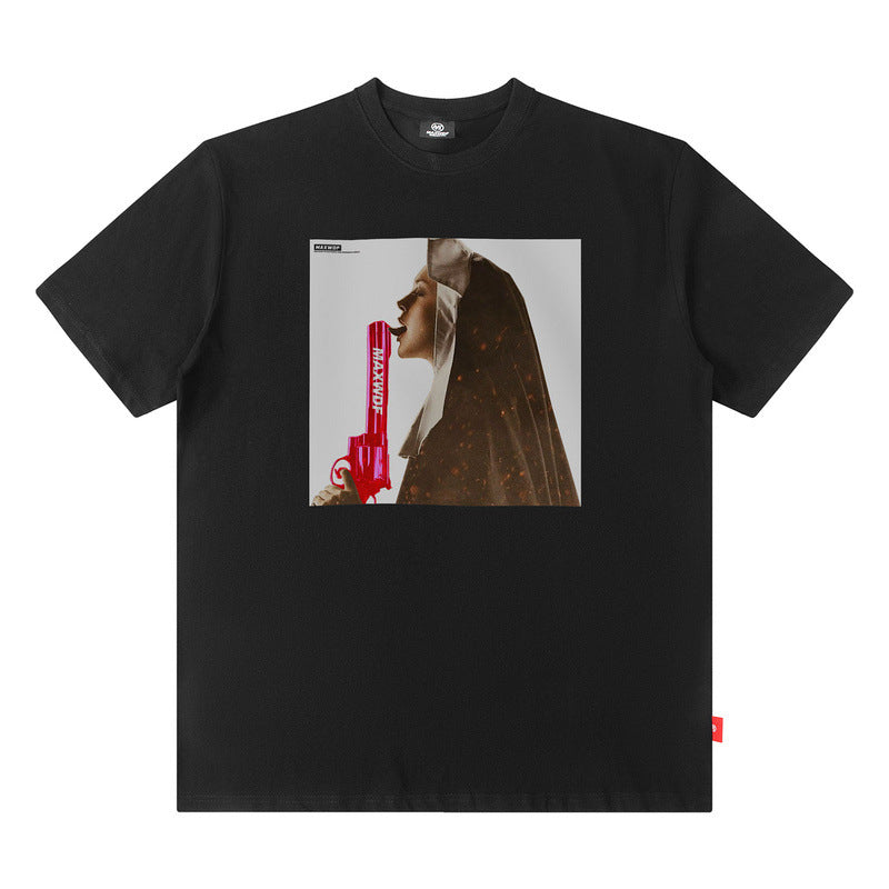 Men T Shirt Loose Short Sleeve T-shirt Male and Female Personality Printed Cotton round Neck