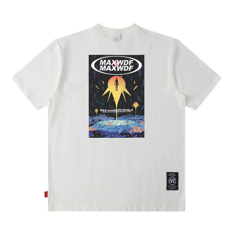 Men T Shirt Cartoon Printed Short-Sleeved T-shirt Men and Women Street Cotton Casual