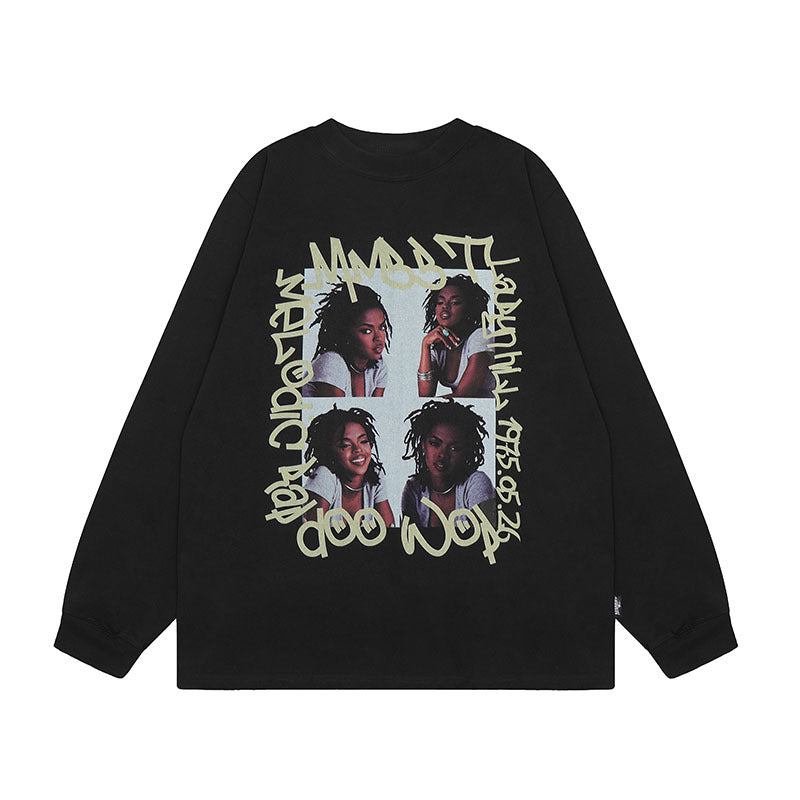 Men Long Sleeve Shirt Printed Long Sleeve Bottoming T-shirt Men and Women Vintage Basic All-Matching Long Sleeve