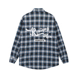 Men Long Sleeved T Shirt Plaid Letters Embroidered Shirt Coat Ins Leisure Cargo