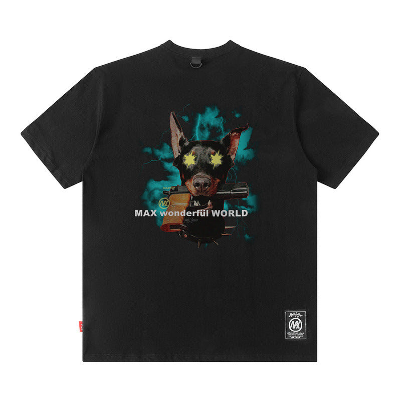 Men T Shirt Doberman Pinscher Printed Hip Hop Loose Short Sleeve T-shirt for Men and Women