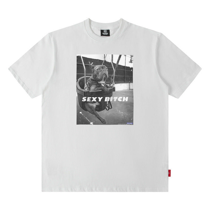 Men T Shirt Loose Short Sleeve T-shirt Male and Female Personality Printed Cotton round Neck