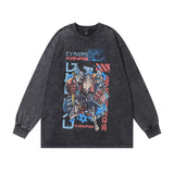 Men Long Sleeve Shirt Printed Vintage Long Sleeve T-shirt Men and Women Street Washed Distressed