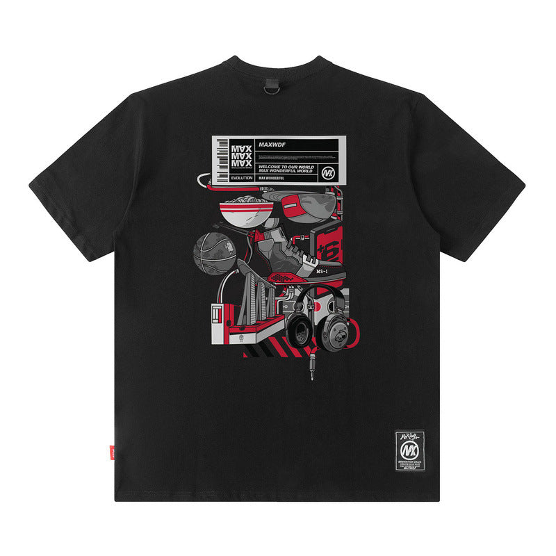 Men T Shirt Cartoon Printed Short-Sleeved T-shirt Men and Women Street Cotton Casual