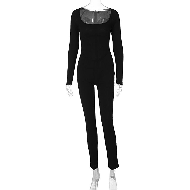 Women Jumpsuit Women's Long-Sleeved Slim-Fit Sports Jumpsuit