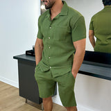 Men Co-Ords Men's Clothing Casual and Comfortable Collar Decorated with Buttons Shirt Short Sleeve Suit