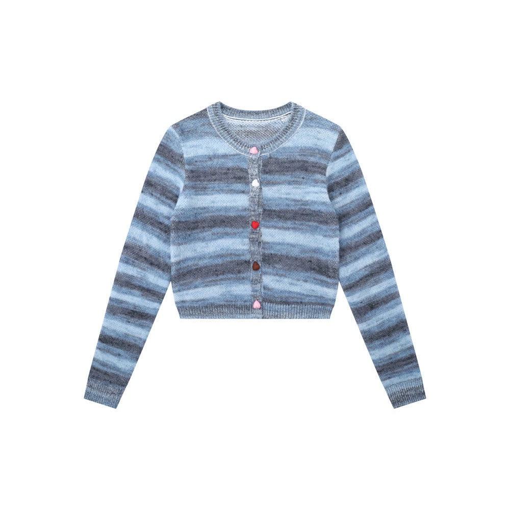 Women Sweater Mixed Color Stripe Cardigan Girls Spring and Autumn Leisure Top