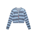 Women Sweater Mixed Color Stripe Cardigan Girls Spring and Autumn Leisure Top