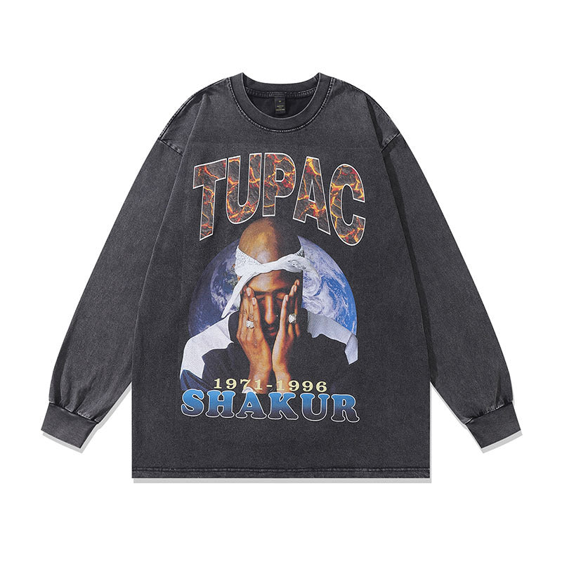 Men Long Sleeve Shirt Washing Long Sleeve Bottoming T-shirt Male and Female Trendy Brand Long T-shirt