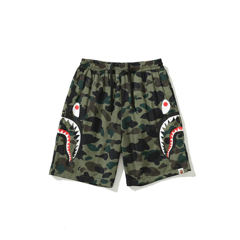 Bathing Ape Shorts Men's Side Double Shark Head Windbreaker Cloth Shorts Elastic Waist Fifth Pants Middle Pants Casual Shorts