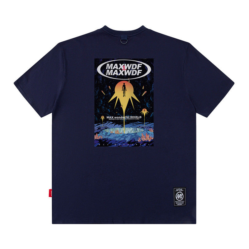 Men T Shirt Cartoon Printed Short-Sleeved T-shirt Men and Women Street Cotton Casual