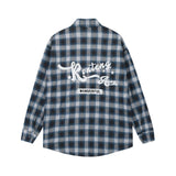 Men Long Sleeved T Shirt Plaid Letters Embroidered Shirt Coat Ins Leisure Cargo