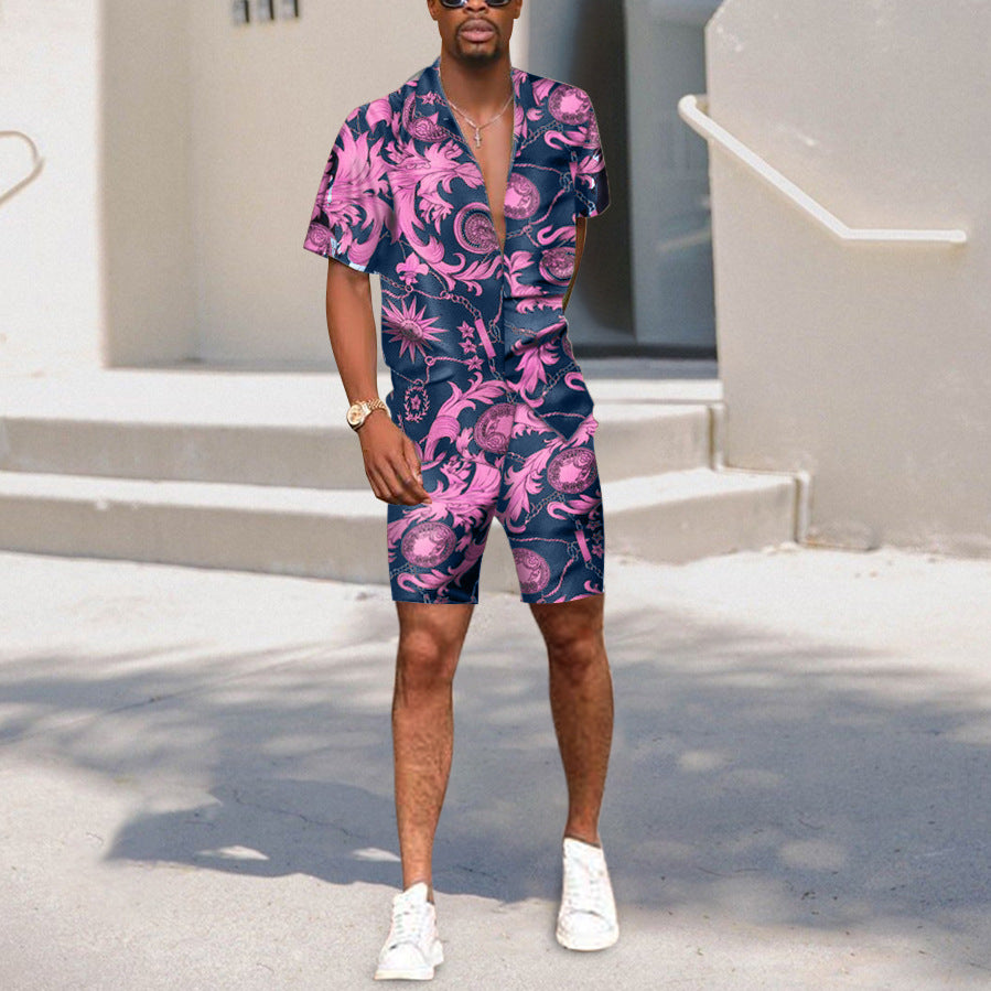 Men Co-Ords Printed Short-Sleeved Shorts Summer Casual Suit