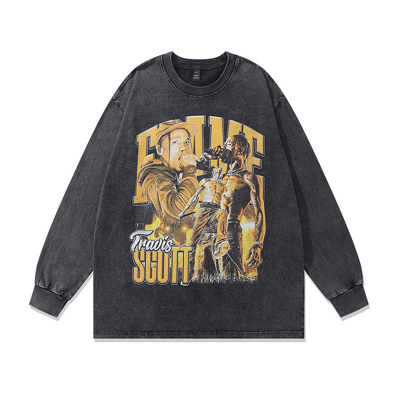Men Long Sleeve Shirt Washing Long Sleeve Bottoming T-shirt Male and Female Trendy Brand Long T-shirt