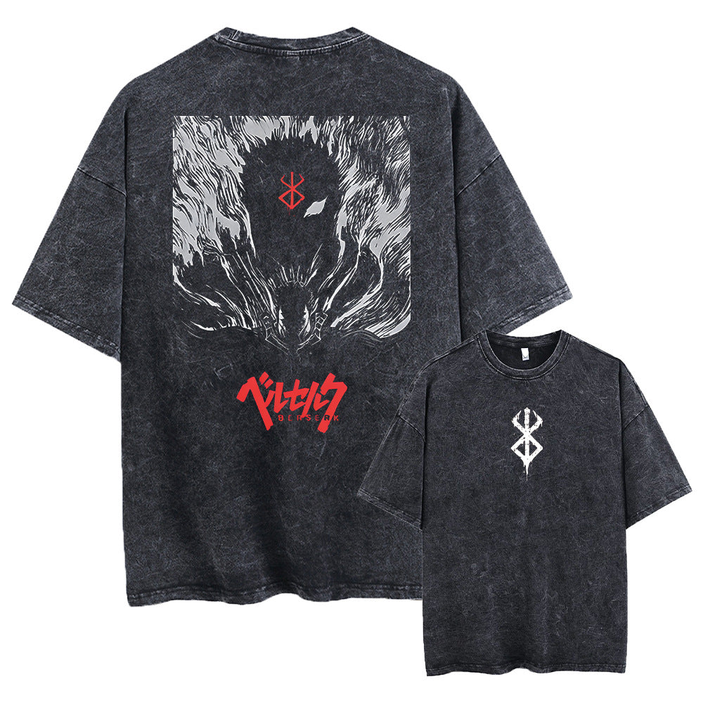 Anime Berserk Guts Acid Tshirt Retro Vintage Washed Graphic