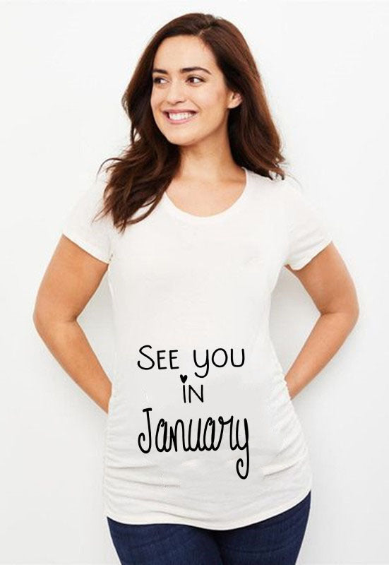 See You In May Print Announcement Pregnant T Shirt Mater