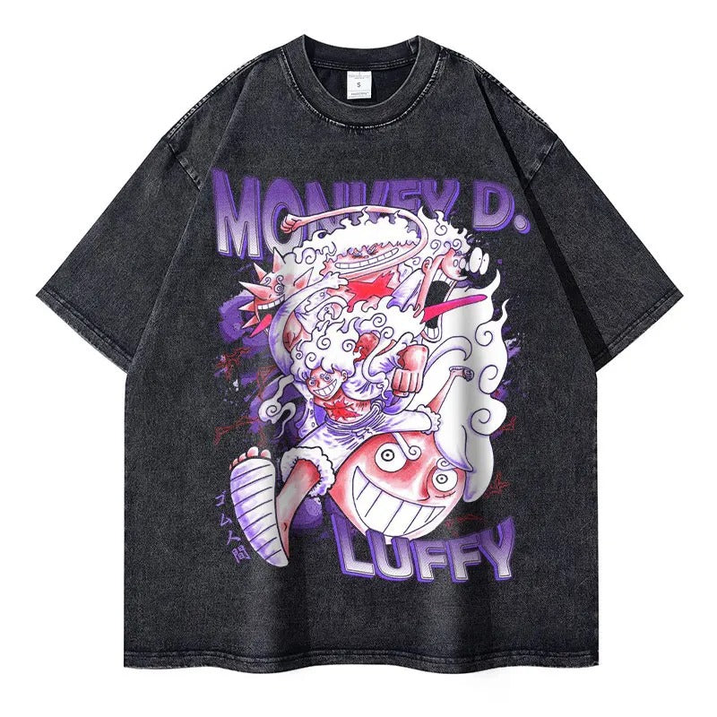 Anime One Piece T-shirts Streetwear Vintage Washed Luffy