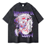 Anime One Piece T-shirts Streetwear Vintage Washed Luffy