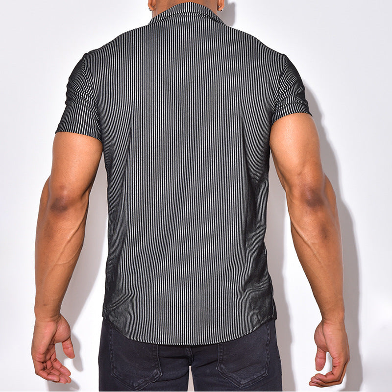 Men Co-Ords Men's Lining Striped Shirt Printed Short Sleeve