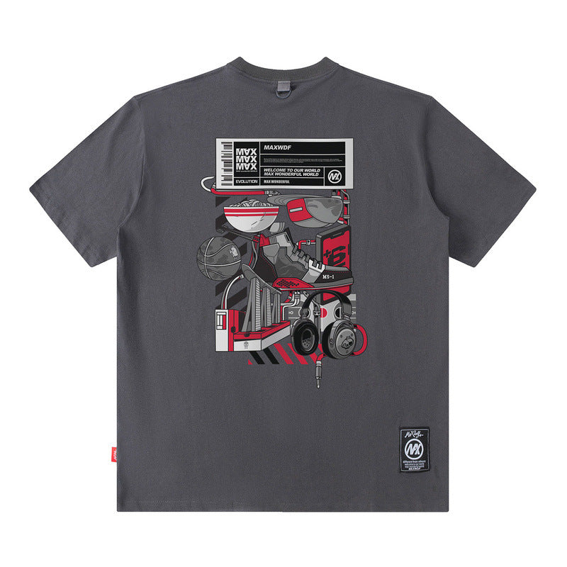 Men T Shirt Cartoon Printed Short-Sleeved T-shirt Men and Women Street Cotton Casual