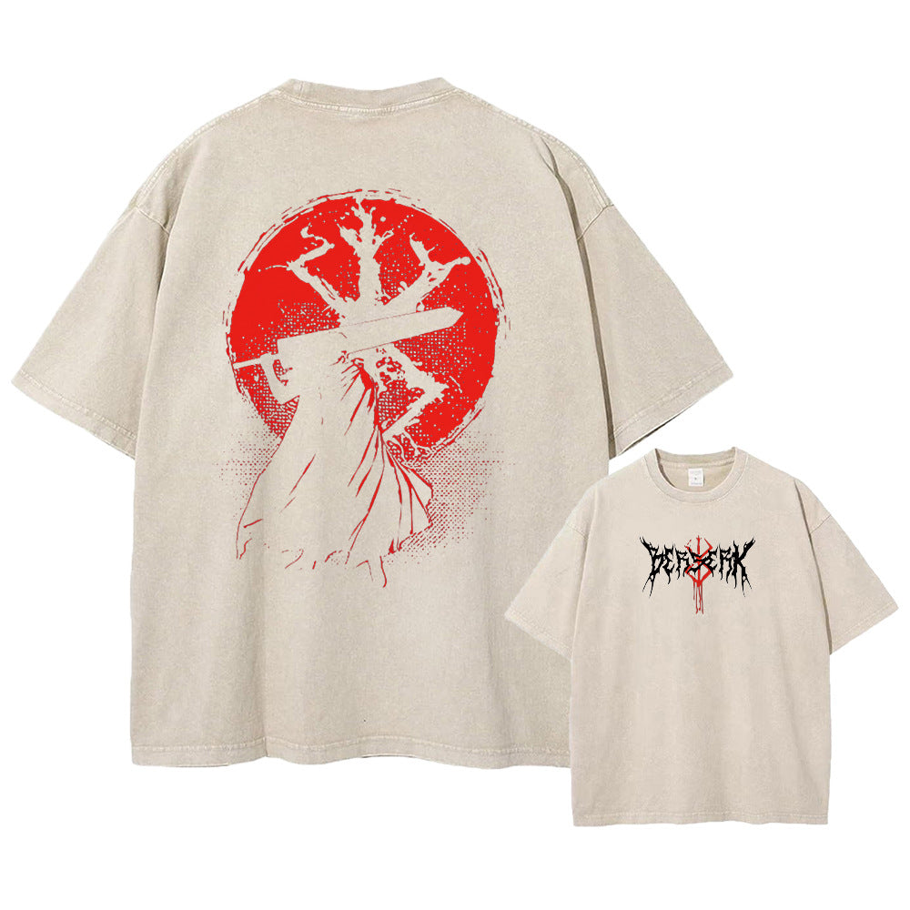 Anime Berserk Guts Acid Tshirt Retro Vintage Washed Graphic