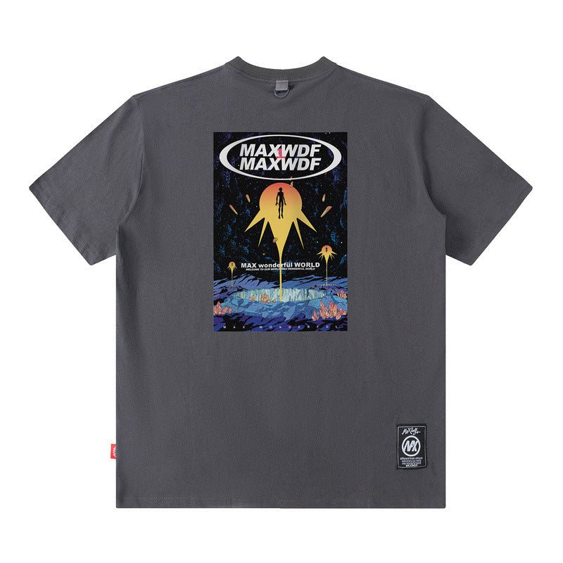 Men T Shirt Cartoon Printed Short-Sleeved T-shirt Men and Women Street Cotton Casual