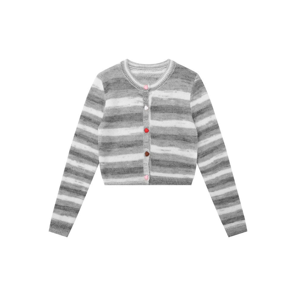 Women Sweater Mixed Color Stripe Cardigan Girls Spring and Autumn Leisure Top