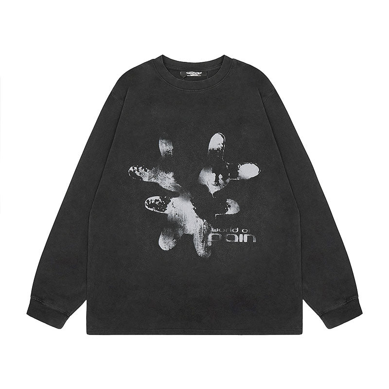 Men Long Sleeve Shirt Vintage Printed Wash Long Sleeve Bottoming T-shirt Men and Women All-Matching Top