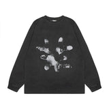 Men Long Sleeve Shirt Vintage Printed Wash Long Sleeve Bottoming T-shirt Men and Women All-Matching Top