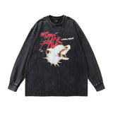 Men Long Sleeve Shirt Printed Heavy Washing Long Sleeve T-shirt Men and Women Street Trendy Brand Distressed