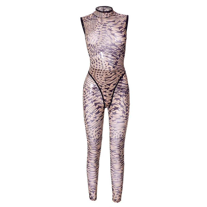 Women Jumpsuit Printed Sleeveless Leotard Trousers Casual