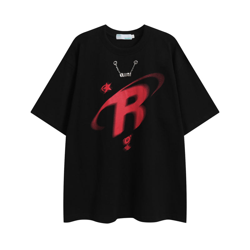 After Prom Shirt High Street Loose Necklace Decoration Short Sleeve T-shirt Top
