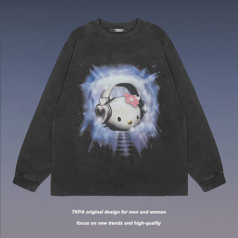 Men Long Sleeve Shirt Washed Long Sleeve Bottoming T-shirt Men and Women Ins