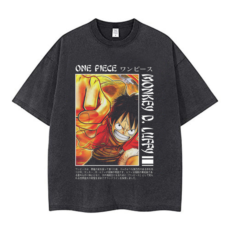 Youth men ONE PIECE oversize Faded Vintage T Shirts Anime