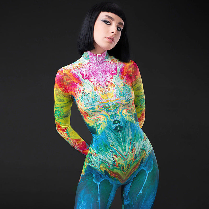 Women Jumpsuit Winter Fashion Printed Long Sleeve Finger Stall Jumpsuit