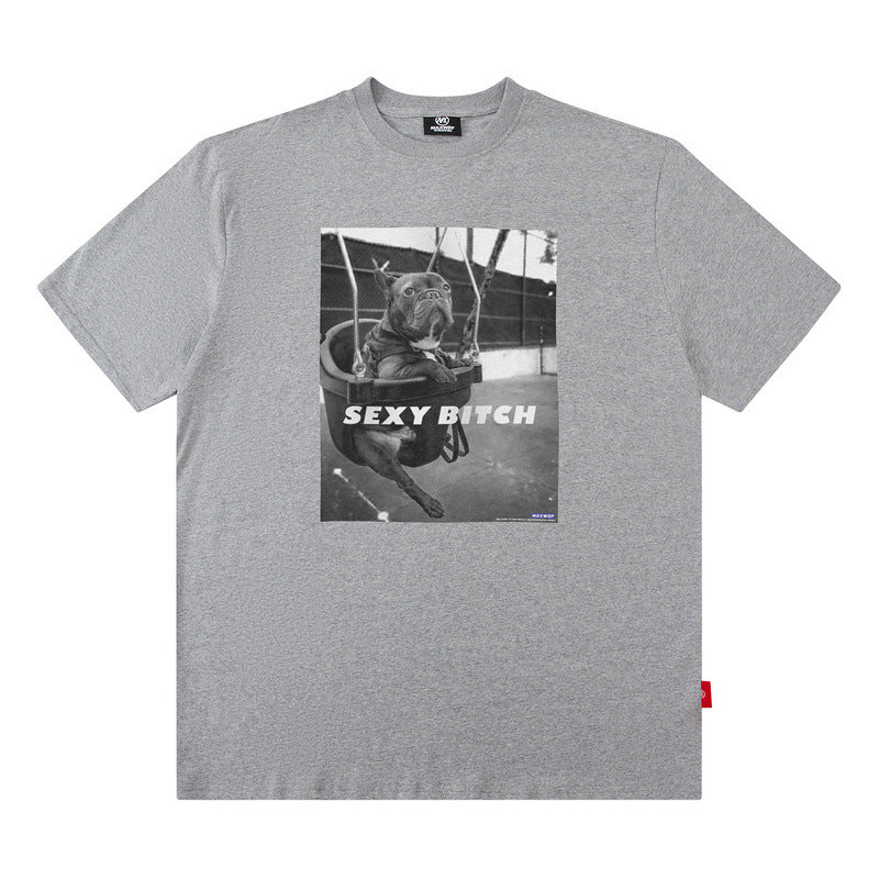 Men T Shirt Loose Short Sleeve T-shirt Male and Female Personality Printed Cotton round Neck