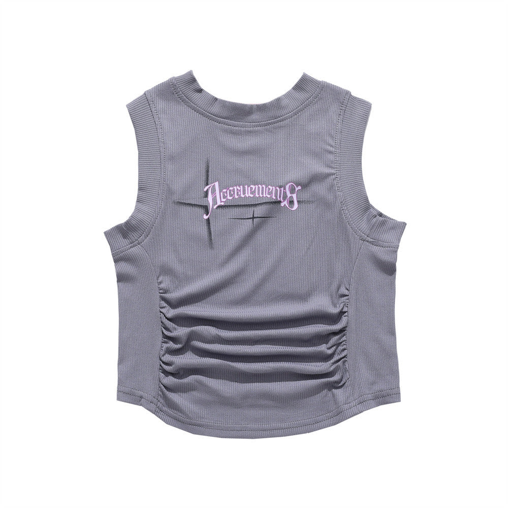 Women Vest Letter Print Short Vest for Girls Summer Sleeveless