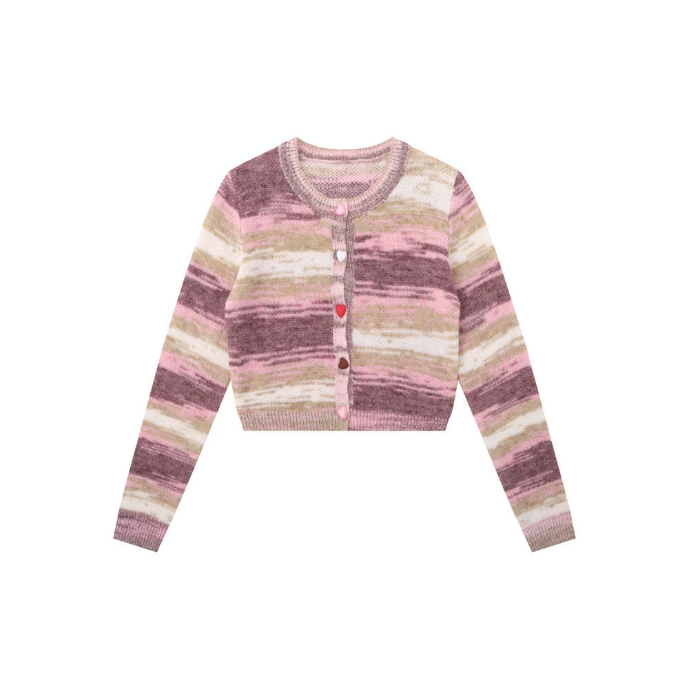 Women Sweater Mixed Color Stripe Cardigan Girls Spring and Autumn Leisure Top