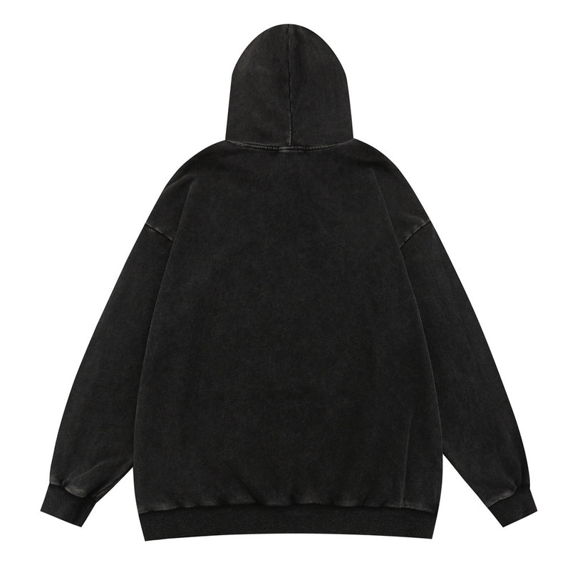 Men Hoodie Worn Looking Washed-out Letter Hooded Sweater Loose Spring and Autumn