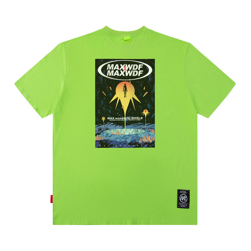 Men T Shirt Cartoon Printed Short-Sleeved T-shirt Men and Women Street Cotton Casual