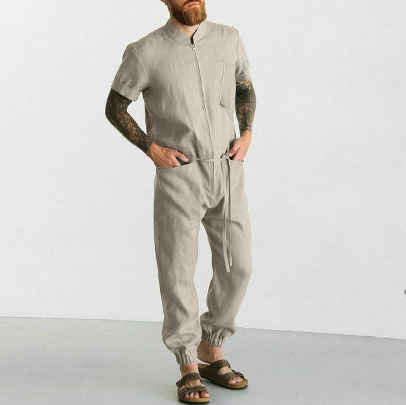 Men Co-Ords Men's Summer Casual Suit Short-Sleeved One-Piece Trousers