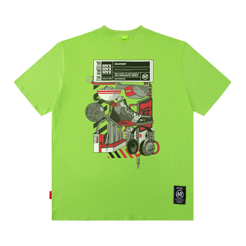 Men T Shirt Cartoon Printed Short-Sleeved T-shirt Men and Women Street Cotton Casual