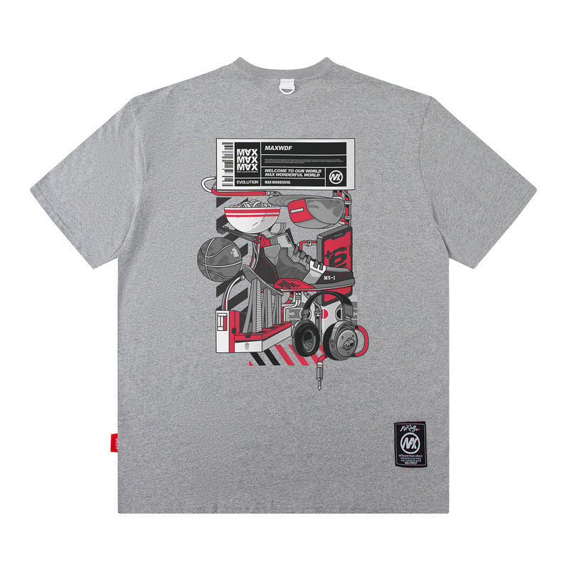 Men T Shirt Cartoon Printed Short-Sleeved T-shirt Men and Women Street Cotton Casual