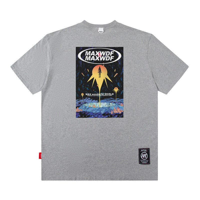 Men T Shirt Cartoon Printed Short-Sleeved T-shirt Men and Women Street Cotton Casual